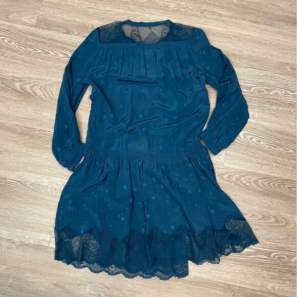 Zadig & Voltaire Dresses Blue Star Print Lace Trim Mini Dress Silk - Picture 2 of 10